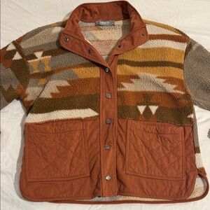 Blue B Collection Rust and Beige Fleece Snap Jacket • Size S